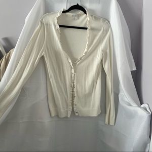 New York &Company White Button Up V neck Cardigan White Buttons Long Sl size M